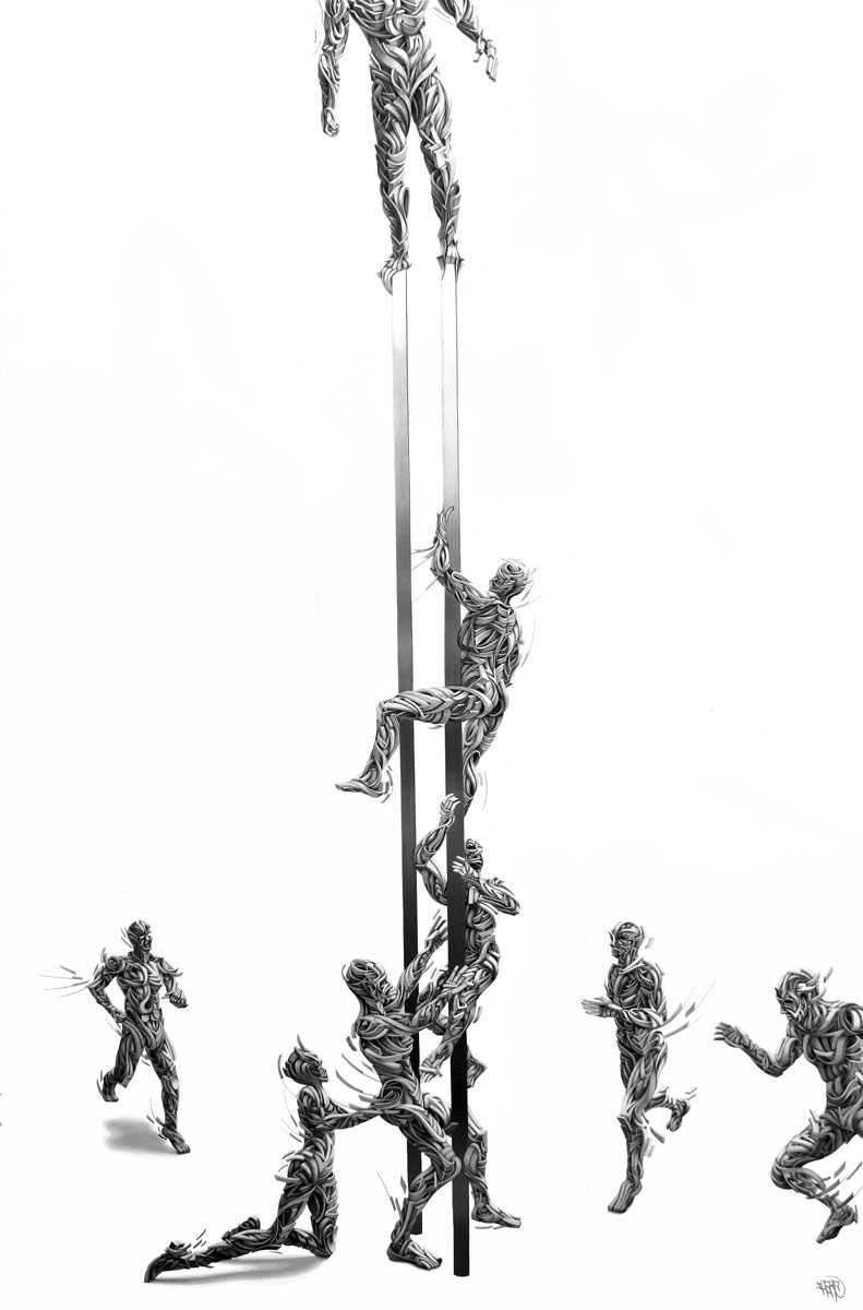 Marchal Mithouard, Shaka. Predation #2. 180X130 cm, lead pencil and steel on paper, 2021.