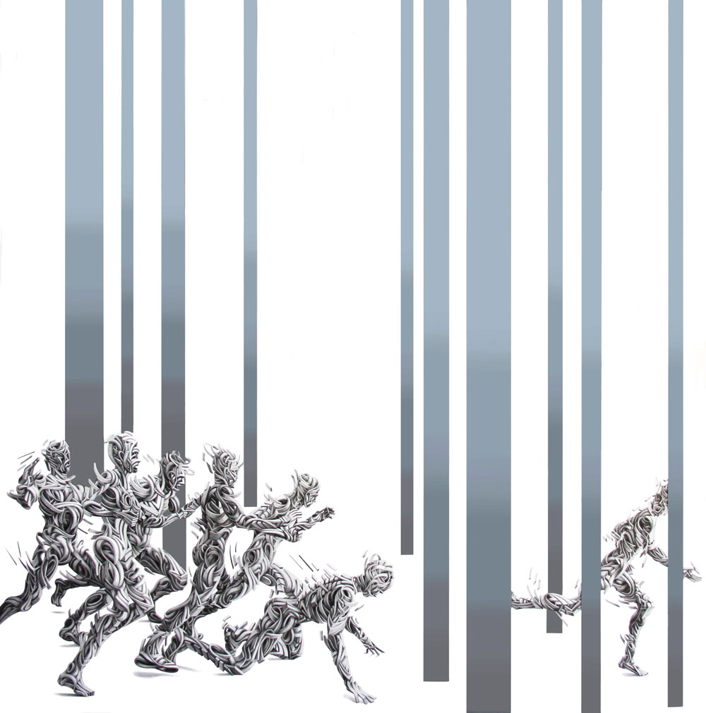 Marchal Mithouard, Shaka. Predation #1. 180X130 cm, lead pencil and steel on paper, 2021.